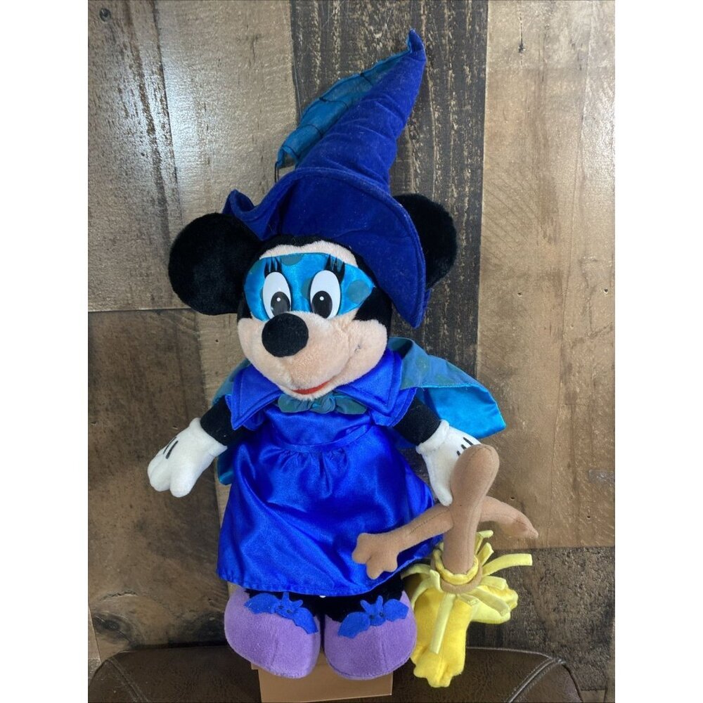Halloween MINNIE MOUSE Witch 18" Plush Doll Fantasia Broom Disney Spider Vintage